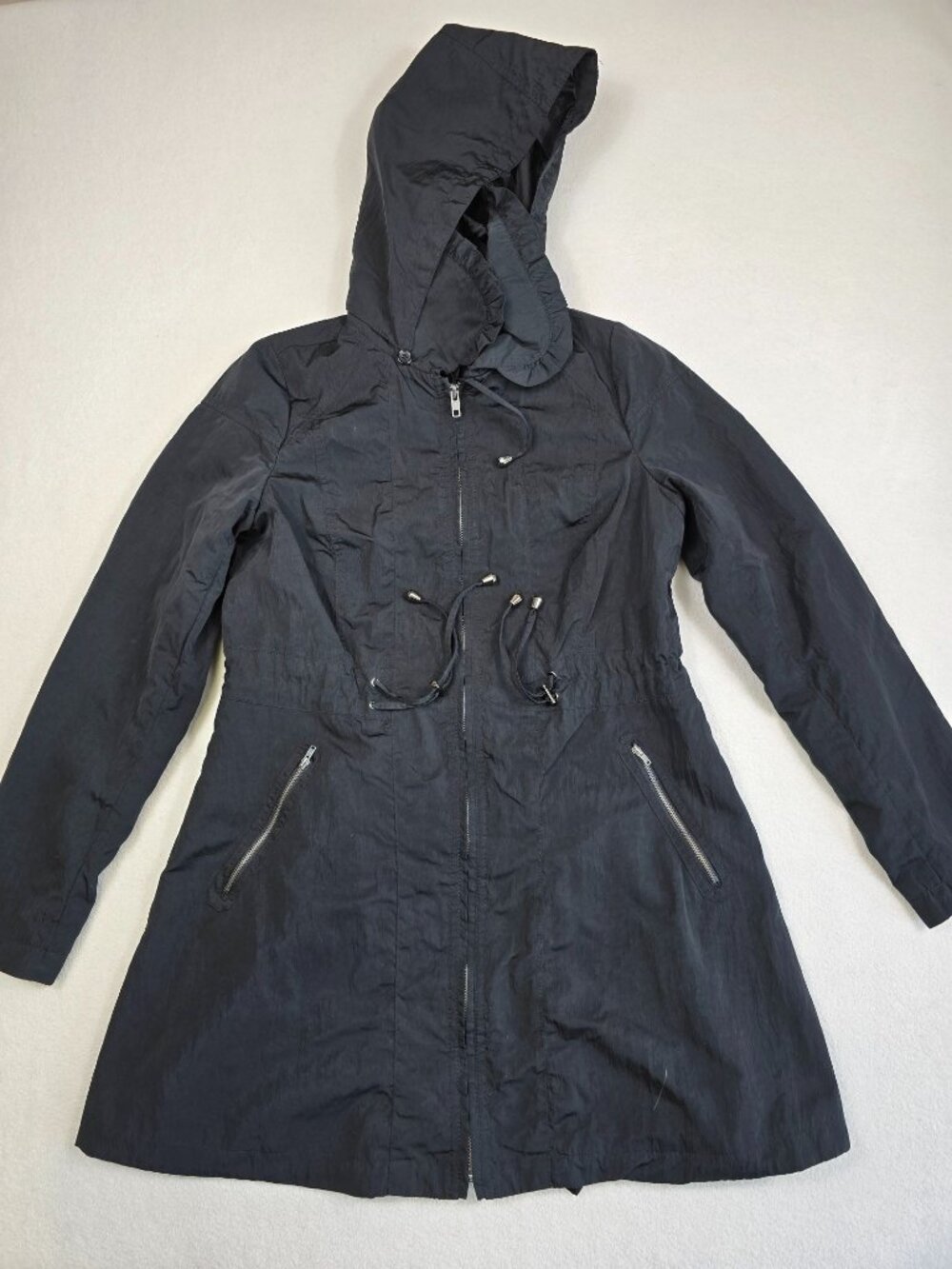 Black Rivet Womens Small Jacket Hooded Trench Coat
